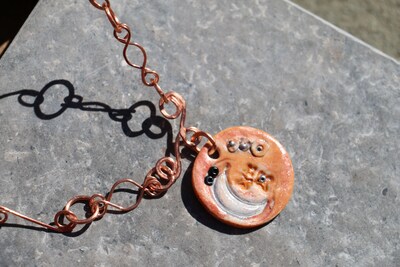 Copper Chain Necklace with Moon Pendant
